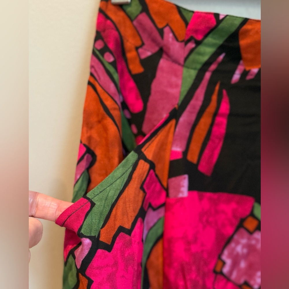 VINTAGE 80s Midi Abstract Art Work -  Front Button Closure Skirt - S - Picture 6 of 11